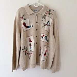 Winter Skating Sweater Cardigan 2X Ramie Cotton Neutral Cottagecore Cozy Knit 3D